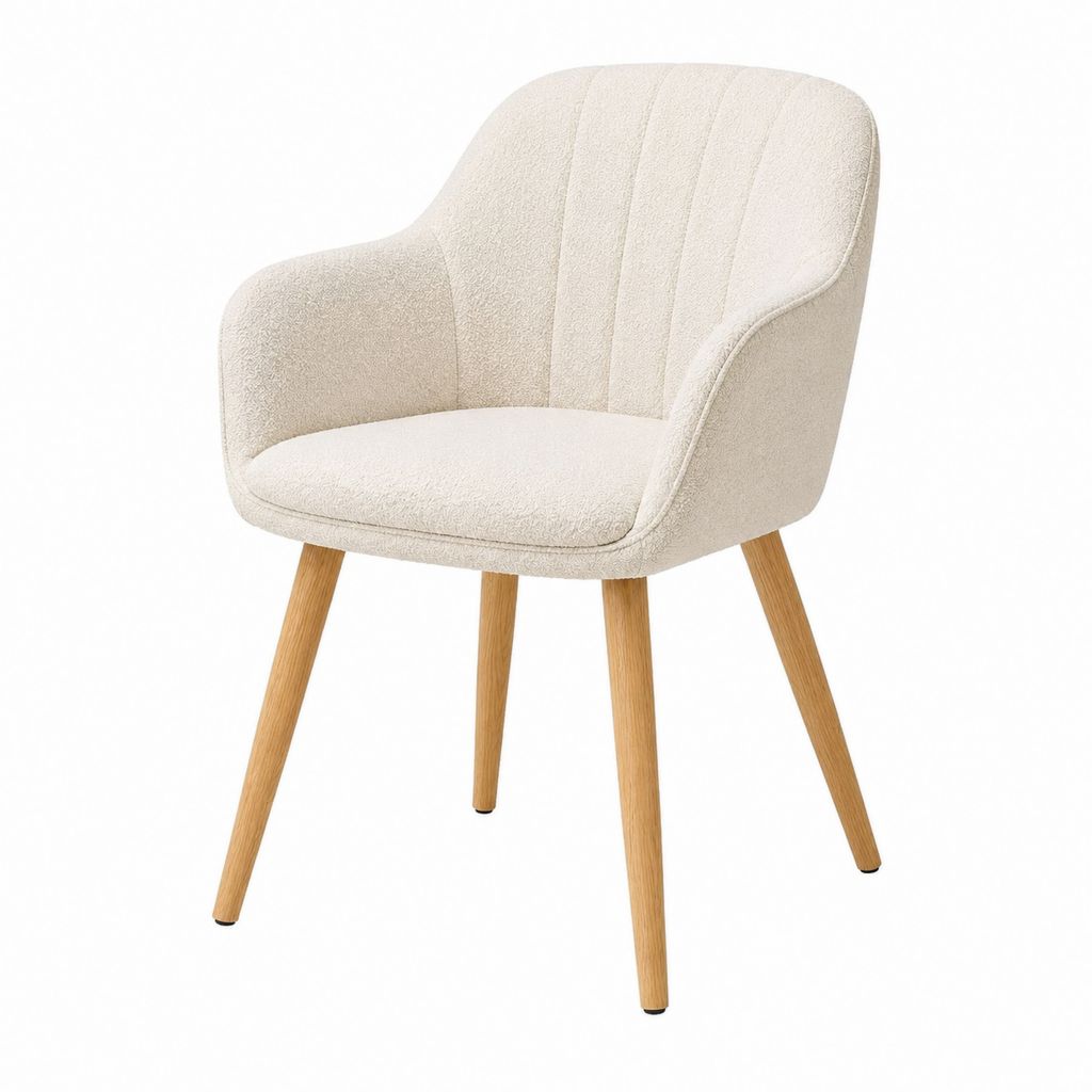Esszimmerstuhl mit Armlehnen Creme Bouclé-Polyester Massivholz abgerundete Form 60 x 61 x 82 cm