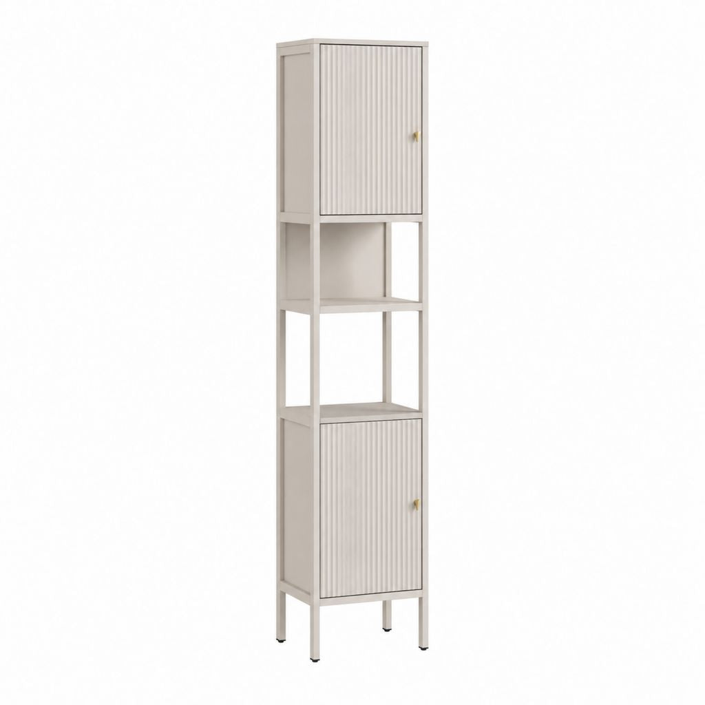 Badezimmer Hochschrank Weiß MDF Rechteckig mit 2 Türen und 2 offenen Fächern 180 x 30 x 30 cm