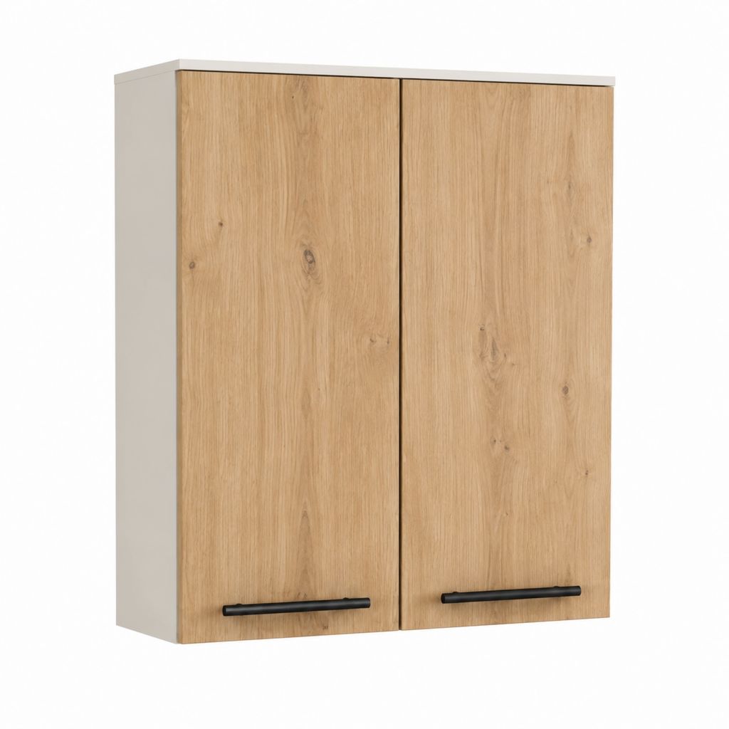 Küchen Hängeschrank mit 2 Türen Eiche Natur Weiß Spanplatte rechteckig 80 x 72 x 35 cm
