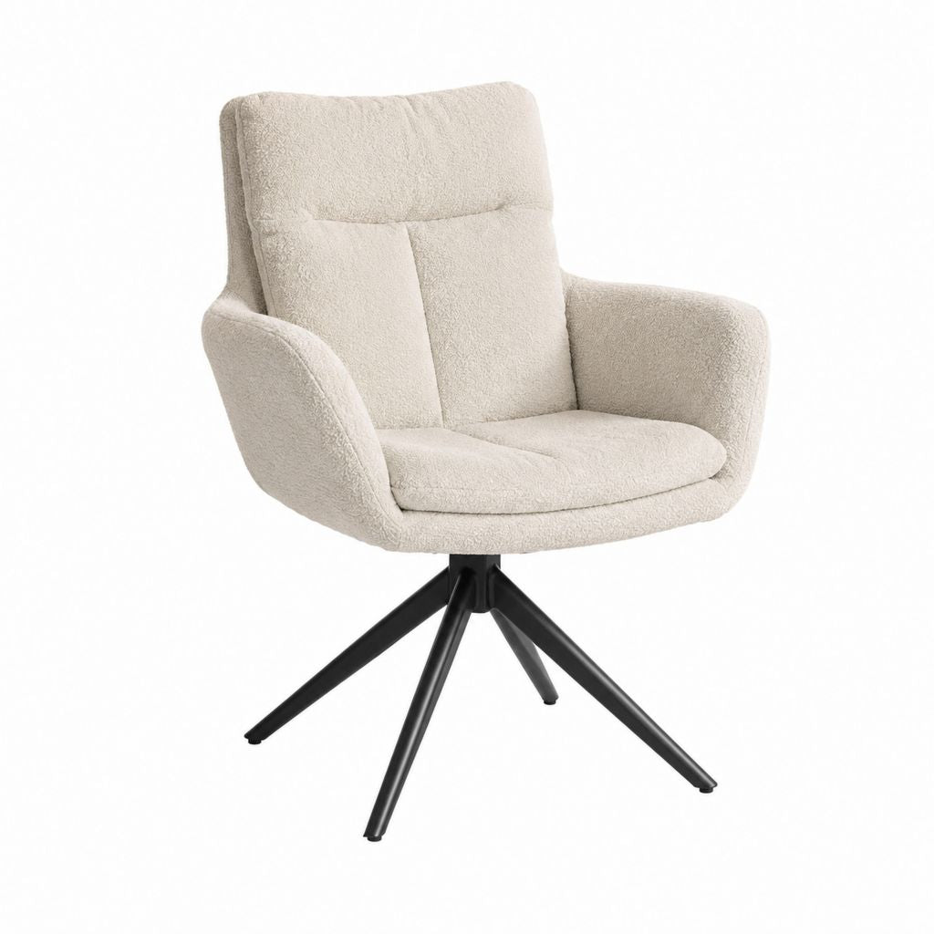 Drehbarer Esszimmerstuhl Creme Polyester Teddybezug mit Armlehnen und Stahlgestell 86 x 60 x 63 cm