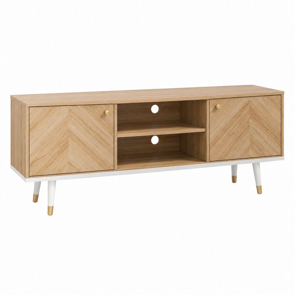 TV-Lowboard Eiche Natur MDF rechteckig 160 x 40 x 60 cm mit 2 Türen und Kabeldurchführungen