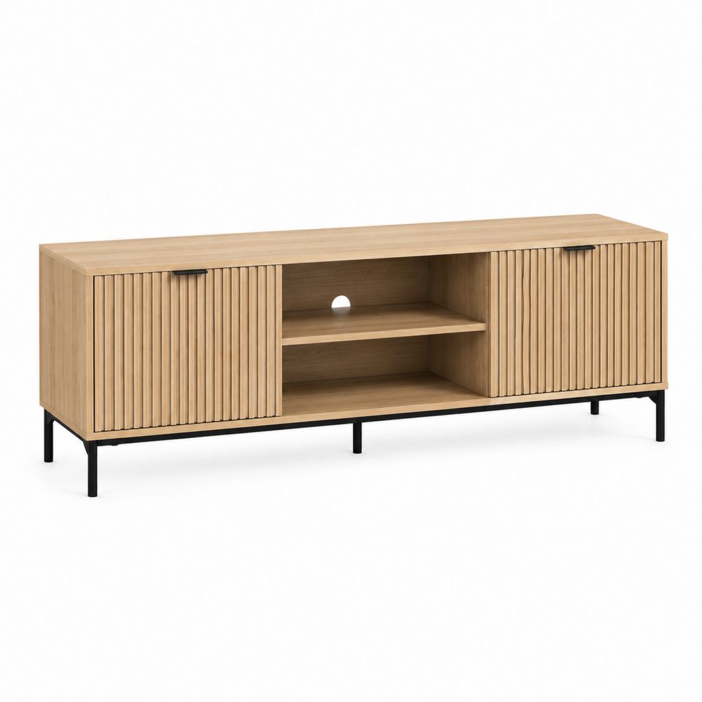 TV-Lowboard Eiche Dekor Spanplatte Rechteckig mit Schiebetüren 160 x 40 x 60 cm