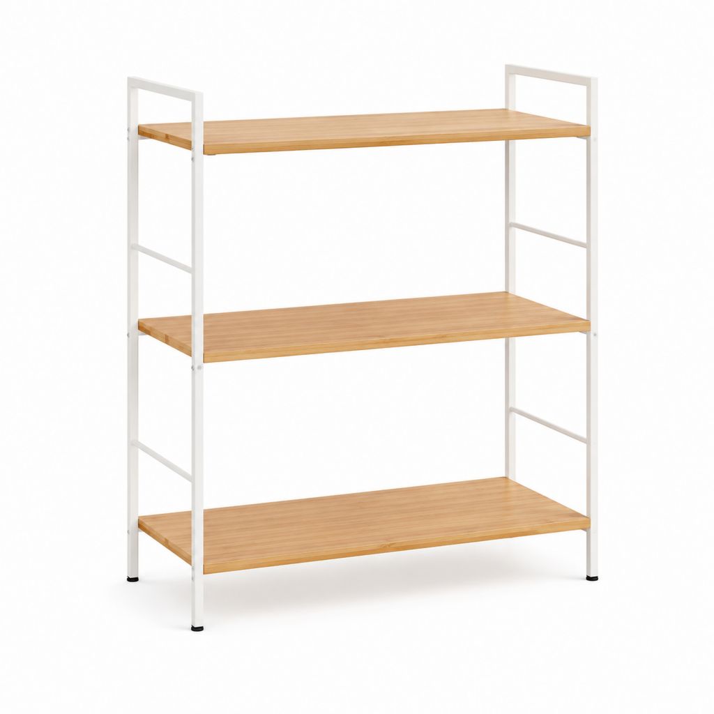 Bücherregal Standregal 3 Ebenen Naturweiß Bambus Stahl rechteckig 90 x 40 x 100 cm