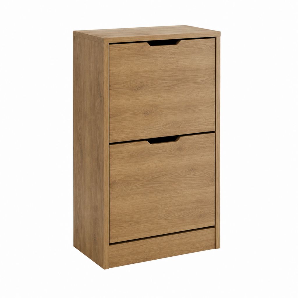 Schuhschrank mit 2 Klappen Eiche Hell Spanplatte rechteckig 60 x 24 x 120 cm