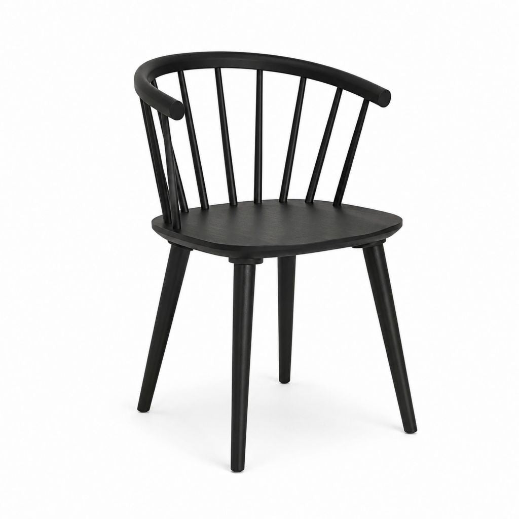 Esszimmerstuhl Schwarz aus massivem Gummibaumholz mit runder Sitzfläche 55 x 54 x 76 cm