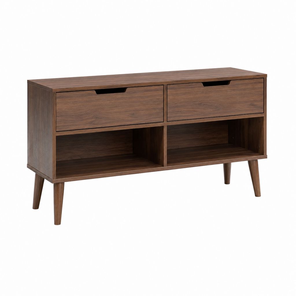 Schuhschrank Walnussoptik aus Holzwerkstoff mit 2 Schubladen und 2 offenen Fächern 120 x 40 x 75 cm