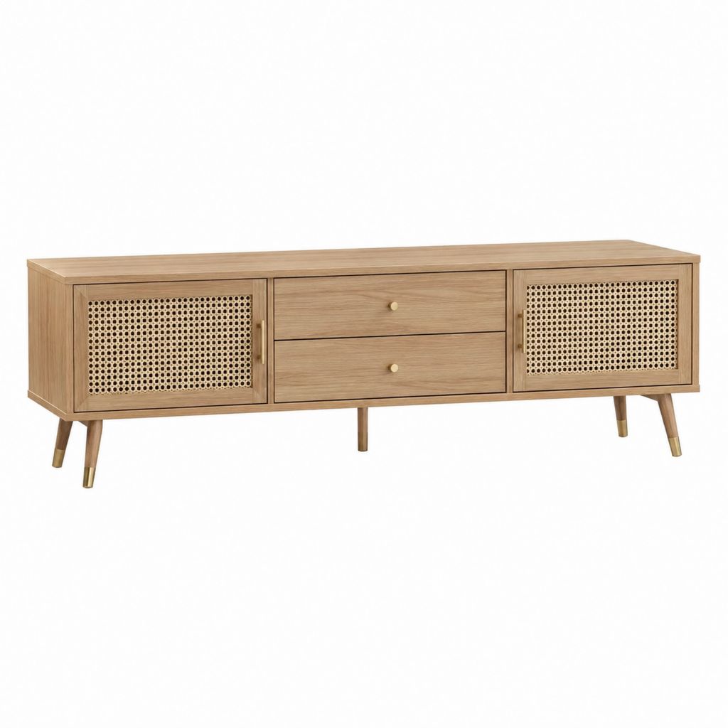 TV Lowboard Eichefarben mit Rattangeflecht 160 x 40 x 60 cm