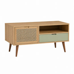 TV-Lowboard eichefarben salbeigrün MDF Rattan rechteckig 120 x 40 x 65 cm