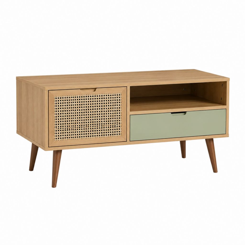 TV-Lowboard eichefarben salbeigrün MDF Rattan rechteckig 120 x 40 x 65 cm
